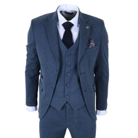 IM40 - Marineblauw 3-delig visgraat tweedpak voor heren