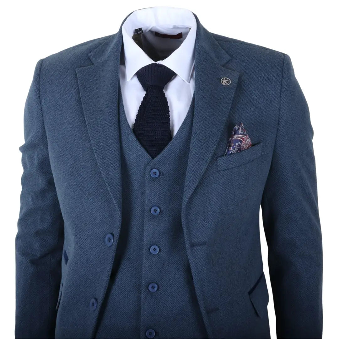 IM40 - Marineblauw 3-delig visgraat tweedpak voor heren