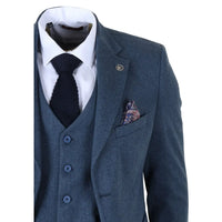 IM40 - Marineblauw 3-delig visgraat tweedpak voor heren