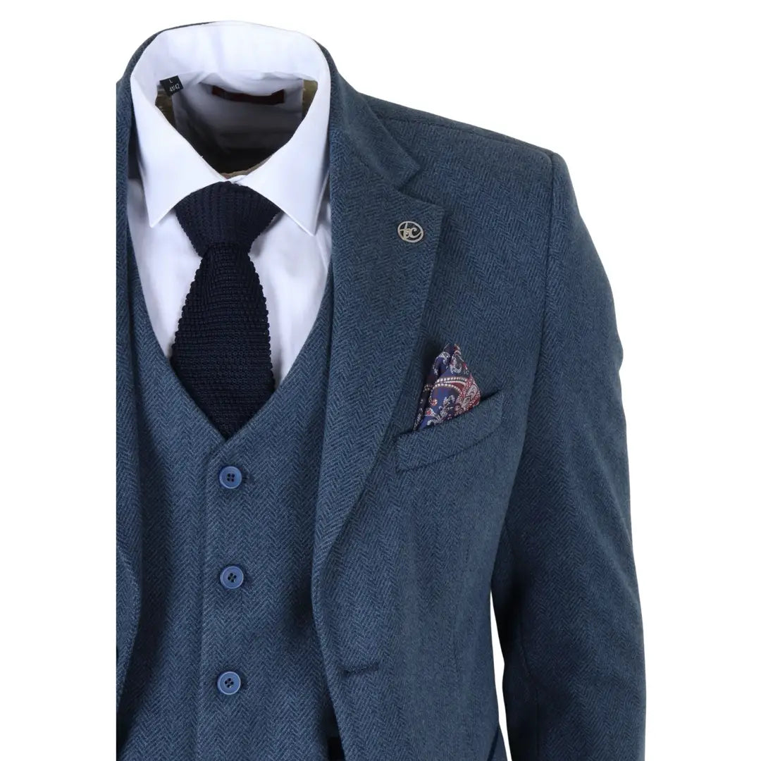 IM40 - Marineblauw 3-delig visgraat tweedpak voor heren