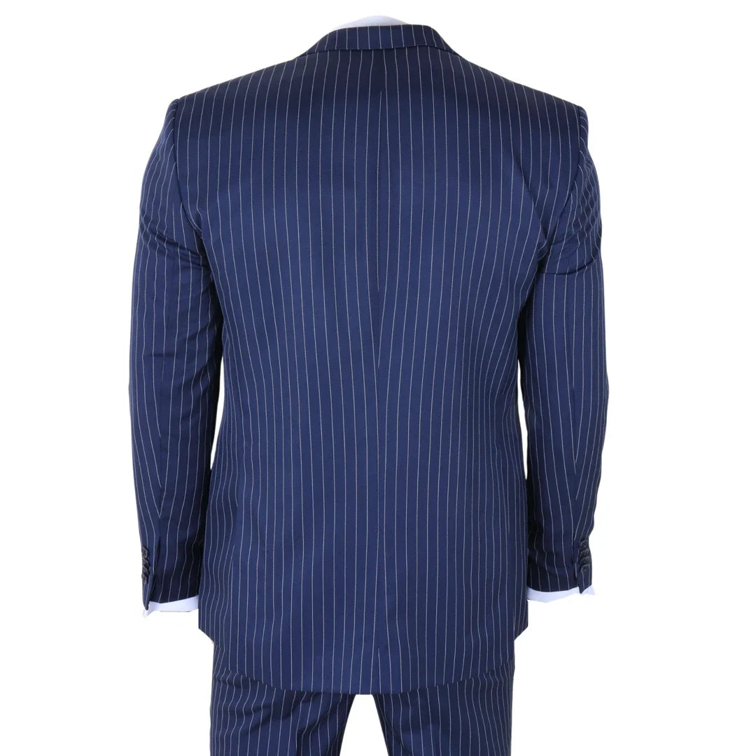 IM43 - Herenpak met krijtstreep, 3-delig, marineblauw, Shelby-stijl