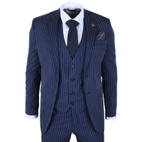 IM43 - Herenpak met krijtstreep, 3-delig, marineblauw, Shelby-stijl