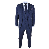 IM43 - Herenpak met krijtstreep, 3-delig, marineblauw, Shelby-stijl