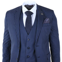 IM43 - Herenpak met krijtstreep, 3-delig, marineblauw, Shelby-stijl