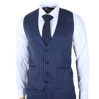IM43 - Herenpak met krijtstreep, 3-delig, marineblauw, Shelby-stijl