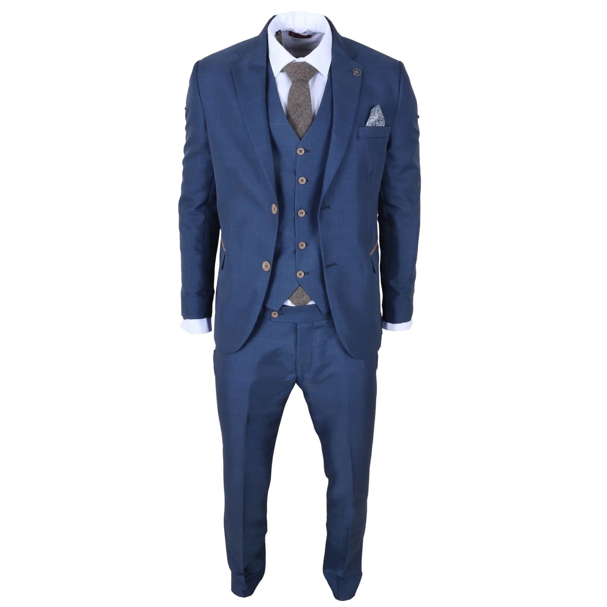 IM50 - Herenpak, blauw geruit, 3-delig, getailleerd