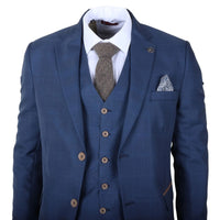 IM50 - Herenpak, blauw geruit, 3-delig, getailleerd