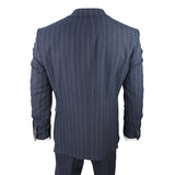 Mens 3 Piece Suit Pin Stripe Navy Classic Vintage Retro 1920s Tailored Fit Wedding