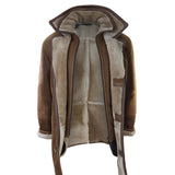 Men's 3/4 Duffle Jacket Sheepskin Long Button Zip Warm - Tan