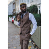 James Men's 3-Piece Plain Brown Suit with Classic Fit