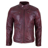 Genuine Real Leather Biker Jacket for Men - Wine Colour