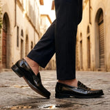 Joseph - Heren zwarte penny loafers met hoogglans afwerking