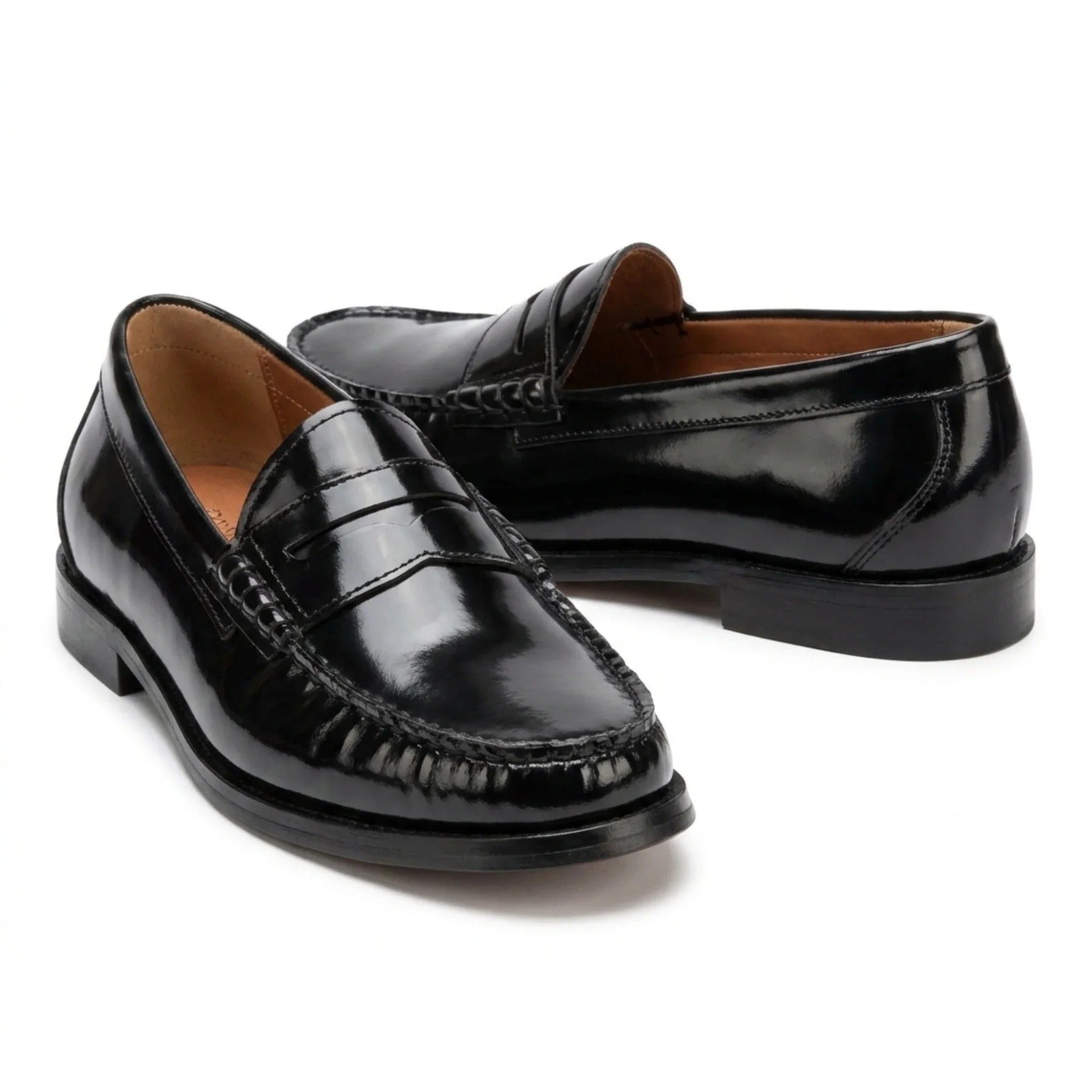 Joseph - Heren zwarte penny loafers met hoogglans afwerking