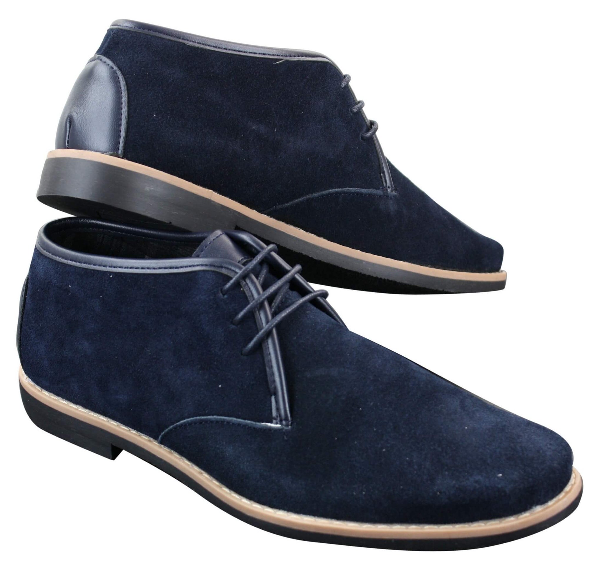 Elong K16 Mens Suede Low Ankle Chelsea Boots Laced Dessert Chukka Shoes Leather Inner Navy