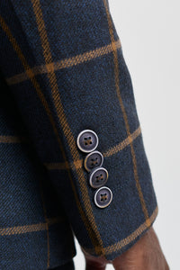 Heren visgraat tweed ruit 3-delig wollen pak Peaky Blinders - marineblauw