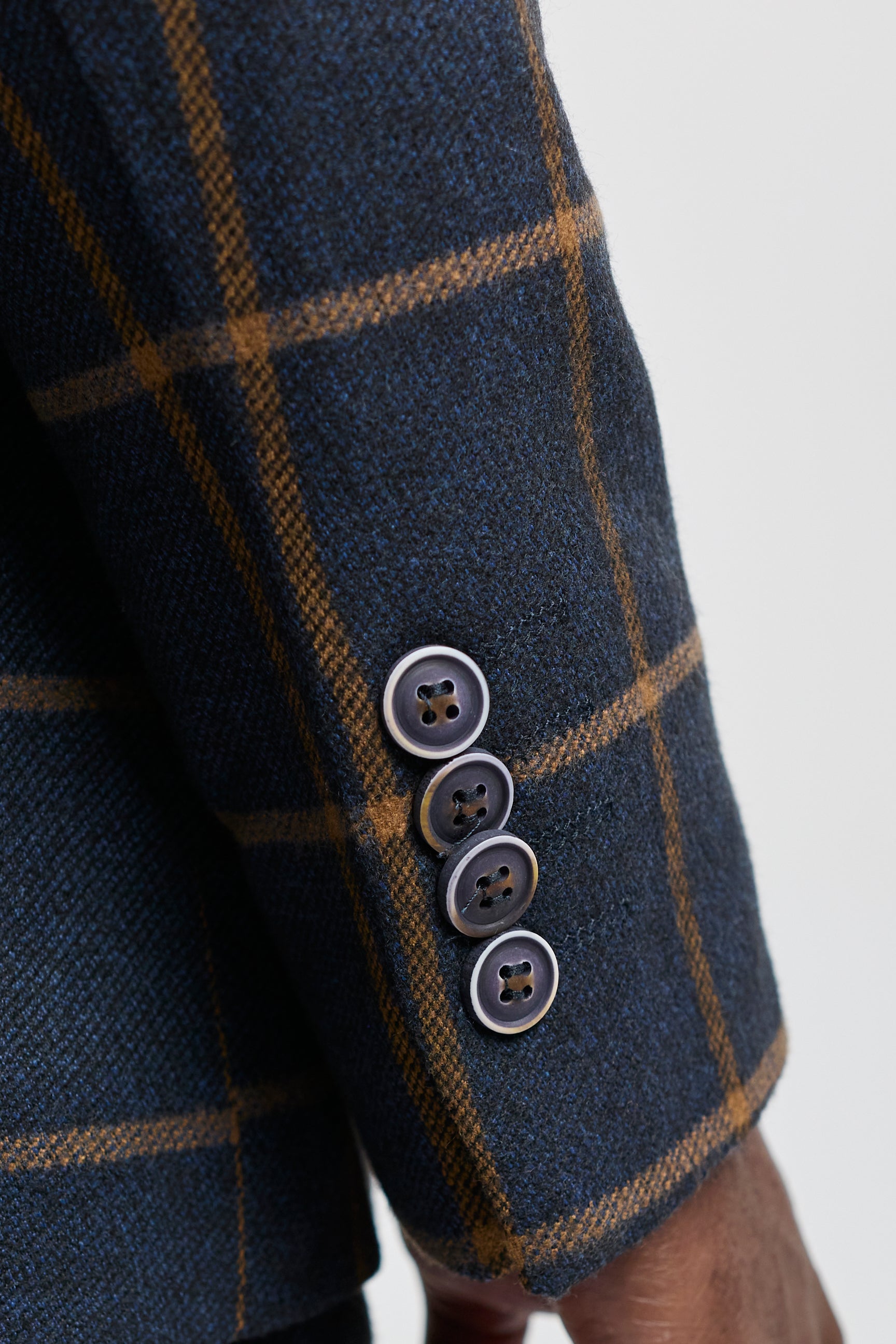 Heren visgraat tweed ruit 3-delig wollen pak Peaky Blinders - marineblauw