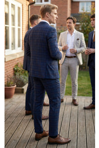 Marineblauw geruit driedelig herenpak - Paul Andrew Kenneth