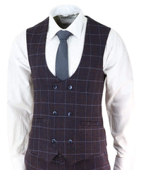 Mens Plum Check 3 Piece Suit