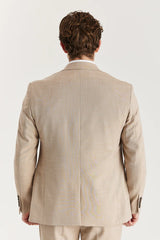 Beige driedelig tweed geruit herenpak