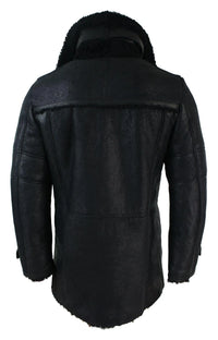 Mens Black 3/4 Military Real Sherling Sheepskin Batman Bane Double Breasted