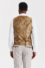 Leo Beige pak met contrasterend Harris Brown Tweed vest