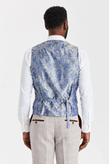 Leo beige pak met Harris marineblauwe tweed gilet