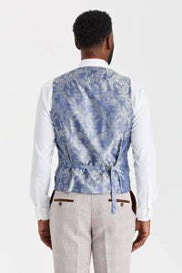 Leo beige pak met Harris marineblauwe tweed gilet