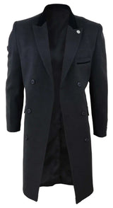 Mens 3/4 Long Double Breasted Charcoal Overcoat