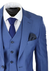 Mens Classic Light Blue 3 Piece Suit Slim Fit Vintage Retro Smart Formal Wedding