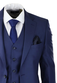 Mens Classic Navy Blue 3 Piece Suit Slim Fit Vintage Retro Smart Formal Wedding