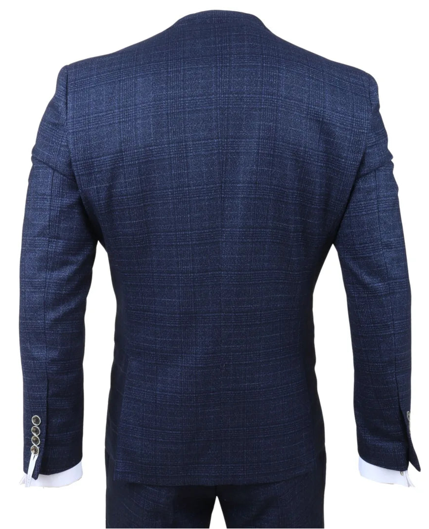 Luis - Heren Blauw Geruit Slim Fit 3-delig Pak