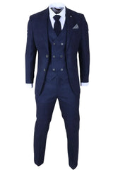 Luis - Heren Blauw Geruit Slim Fit 3-delig Pak