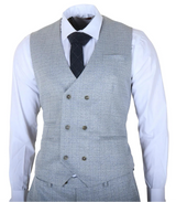 Luis - Lichtblauw geruit 3-delig herenpak met slim fit