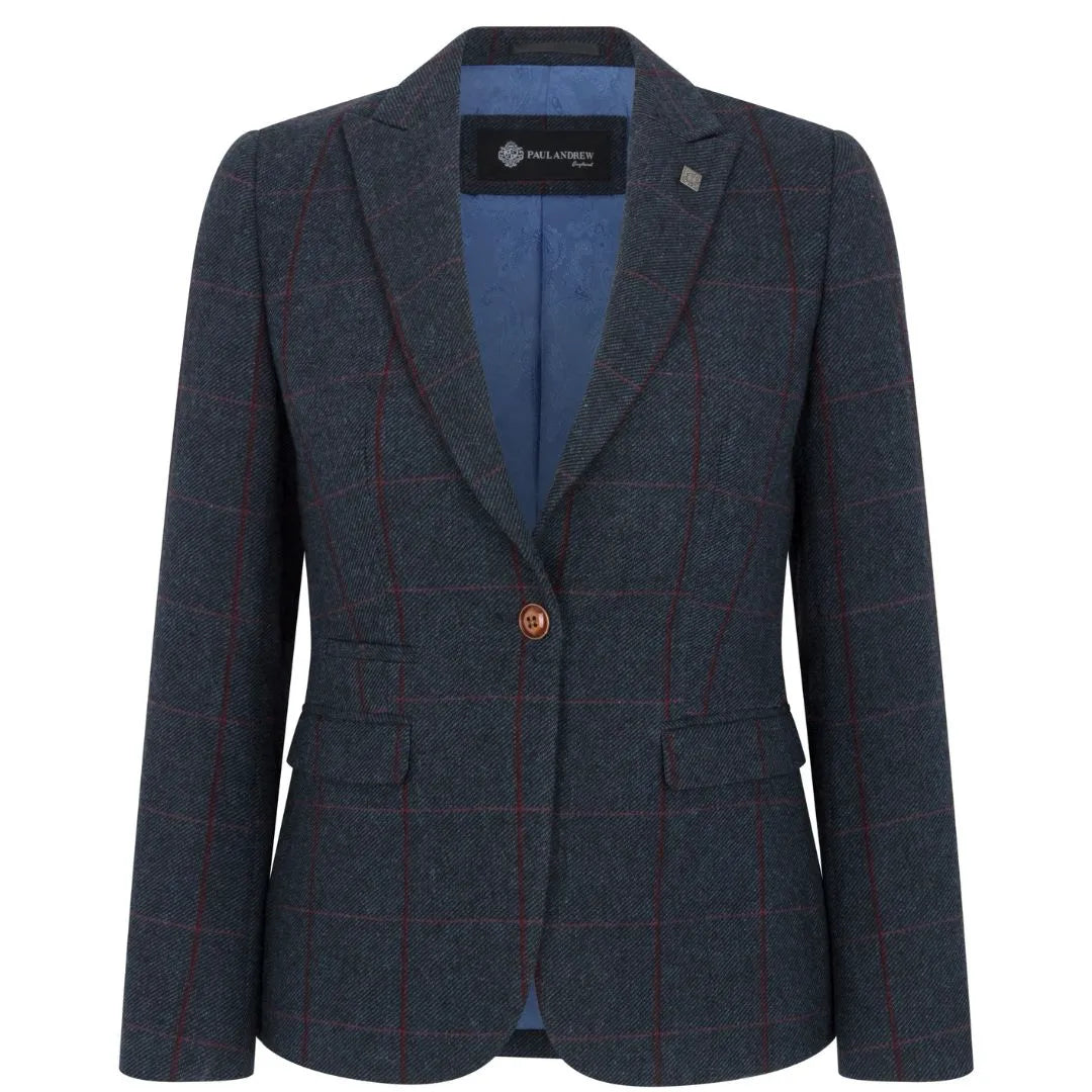 Madrid - Dames marineblauwe tweed blazer met getailleerde pasvorm