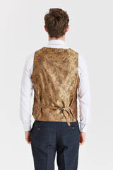 Madrid marineblauw pak met contrasterend Harris Brown tweed vest.
