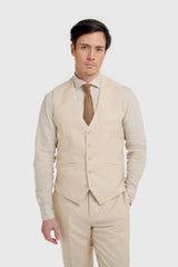 Malibu - Beige driedelig pak met textuur voor heren
