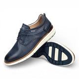 Manacor - Herensneakers van blauw leer met vetersluiting