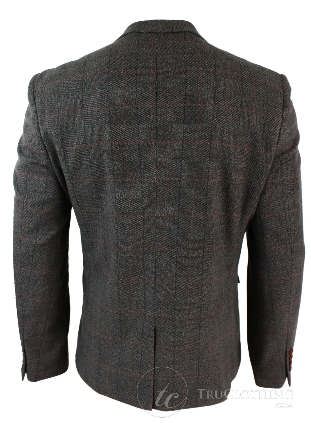 Mens Grey Check Herringbone Tweed Vintage Fit Blazer Jacket Blue Velvet Trim-Tan