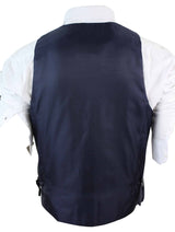 Mens Grey Blue Herringbone Tweed Slim Fit Chunky Waistcoat Blazer Smart Casual