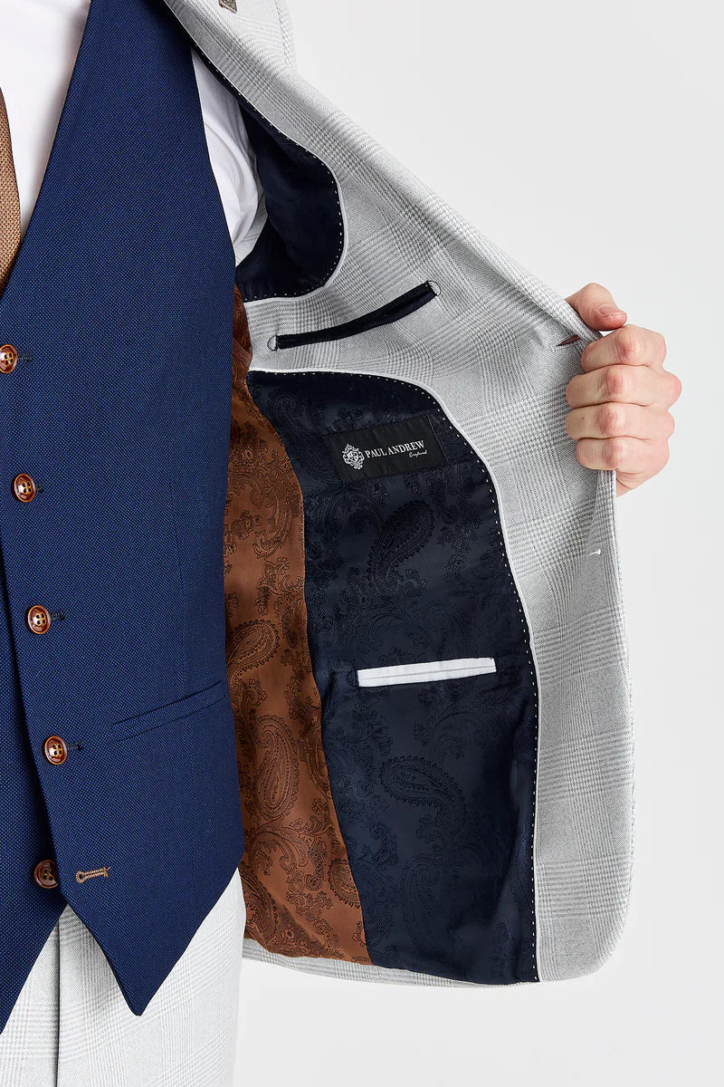 Mark Stone-pak met contrasterend marineblauw Mayfair-vest.