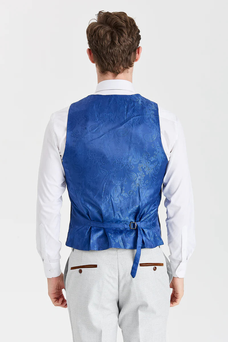 Mark Stone-pak met contrasterend marineblauw Mayfair-vest.