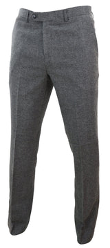Mens Dark Grey Herringbone Tweed Trousers
