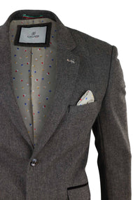 Mens Herringbone Tweed Blazer - Cavani Martez - Tan