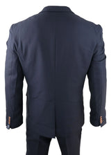 Mens 3 Piece Birdseye Navy Blue Suit Slim Fit Marc Darcy Max Classic 1920s Vintage