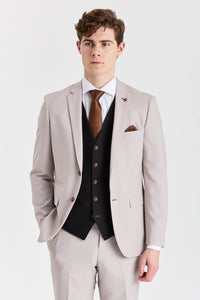 Mayfair pak met steenstructuur en contrasterend zwart vest.