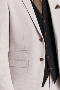 Mayfair pak met steenstructuur en contrasterend zwart vest.
