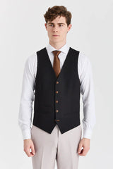 Mayfair pak met steenstructuur en contrasterend zwart vest.