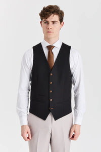 Mayfair pak met steenstructuur en contrasterend zwart vest.