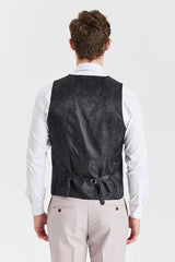 Mayfair pak met steenstructuur en contrasterend zwart vest.