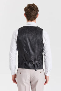 Mayfair pak met steenstructuur en contrasterend zwart vest.